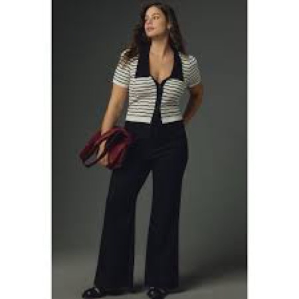 Maeve‎ Anthropologie Naomi pants Elegant Black Women's SZ 16 P Petite wide leg